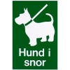 Skilt - Hund i snor - grn/hvid, 15 x 10 cm